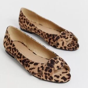 ASOS Design Wide Leadership Peeptoe Ballet Flats in Leopard